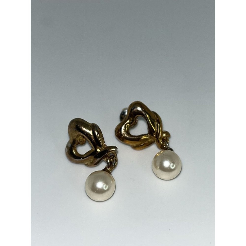 Vintage Lot Of 8 Gold Tone Pierced Earrings w/ Faux Pearls Unbranded - Picture 7 of 12